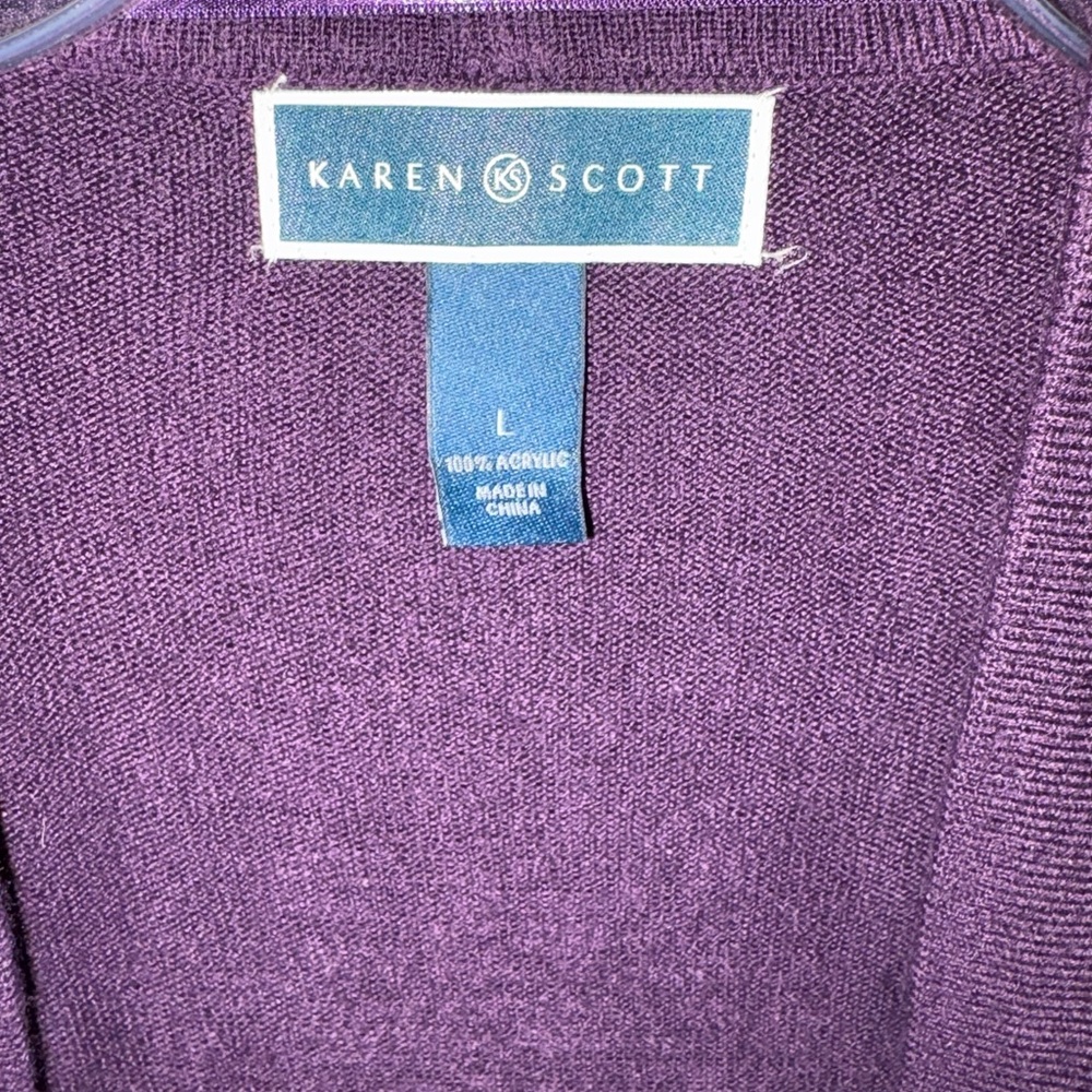 Karen Scott Deep Grape Purple Open Front Cardigan Size L Soft Comfy Flowy - Picture 4 of 4